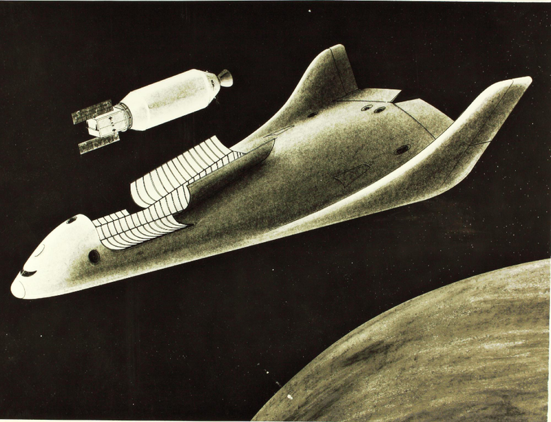 Illustration for article titled This concept art from the Shuttle Program's early days is gorgeous, deliciously retro